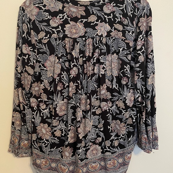 Lucky Brand boho Large floral high low 3/4 sleeve top - Picture 4 of 7